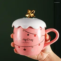 أكواب عيد الميلاد قدح مع غطاء ملعقة للفتاة الإبداعية الجميلة منزل شاي شاي كوب سيفيك مياه مكتب زوجين بارواني هدية