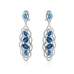 Dangle Ohrringe 925 Sterling Silber natürliche London Blue Blue Topaz Edelstein Tropfen für Frauen