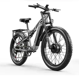 Shengmilo S600 E-Bike 2000W Dual Motor 26 "Elektrisk Mountian Bike Full Suspension 840Wh 48V Samsung Battery E-MTB Herrvägs Fat Däck Bicycle Pedal Assist Moped Moped