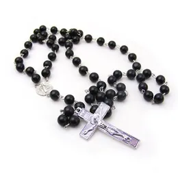 Collane a ciondolo collana rosario nero relius elegante cattolico grande croce pendente per donne uomini perle di moda perle eginanti di accessori equarci drom dhztg