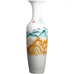 Vasi Ceramic Pavimento dipinto a mano Vase Vaso a mano libera soggiorno Disposizione floreale decorativa moderna cinese