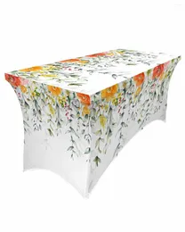 Table Skirt Spring Plants Wildflowers Leaves Elastic Wedding El Birthday Cover Buffet Tablecloth Decor