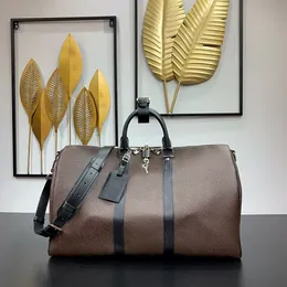 10A Mirror Quality Duffle Bags Designer 45 cm 50 cm 55 cm Männer Reisetasche Buchstaben Muster Geldbeutel Echtes Leder Triming Crossbody Bag Braune Blumenhandtasche mit Riemen