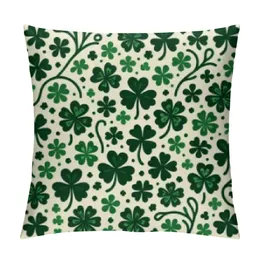 St Patricks Day Pillow Cover Shamrock Lucky Clovers Green Decorative Throw Pillow Case Saint Patricks Outdoor Cushion Cover for Home Couch Sofa Holiday Decor