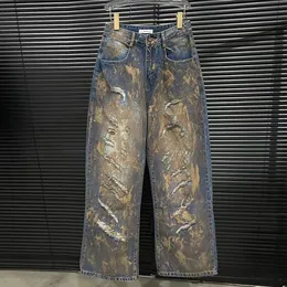 Bezpłatna wysyłka 2024 Prosta vintage Długie damskie dżinsowe dżinsowe logo Hole dżinsowe spodnie 22708