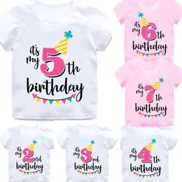 T-shirt Girl Birthday Cartoon Thirt for Girls Tshirt Numero 2 3 4 5 6 7 8 Graphic Kids Clothes Boys Stampa Stampa estiva Short Short Short D240529