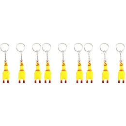 개 장난감 씹는 9pcs 스퀴즈 비명 소리 치킨 키 체인 재미있는 노란색 삐걱 거리는 펜던트 키 가방을위한 펜던트 미니 드롭 배달 홈 DH9B4