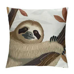 DHgate Cozy Cotton Sloth Print Pillow Cover 2 Pack Beige Couch Cushion Cover Decor Home Garden