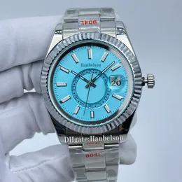 Dual Time Zone Watches Mens Glows Dark Blue Dial Automatic Movement Wrist Watch Sapphire Glass Screw Mechanical Clock Steel Watchband 42mm