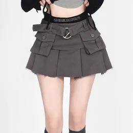 Gidyq High Waist Women Denim Skirts Summer Fashion Patchwork Casual Mini Cargo Skirt Female Streetwear Multi Pocket Jeans 240517