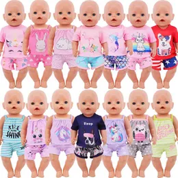 T-shirt de vestuário para bonecas+ shorts para 43 cm de baby Reborn Doll Acessórios 18 polegadas American Doll Girls Toys Nossa geração nenuco Y240529