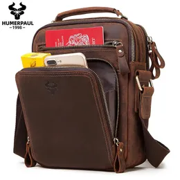 HUMERPAUL Genuine Leather Mens Shoulder Bag Vintage Cross Bags Large Capacity Male Messenger Tote Travel Bolso Hombres 240529
