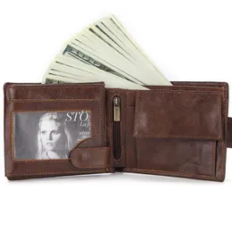 Brieftaschen 2021 Vintage -Geldbeutel Männer echte Kuhleder -Leder -Bag Männliche Zertifikatspaket Kurzer Billetera Münztasche große Kapazität 215g