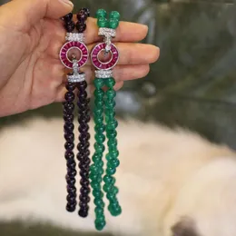 Серьги ожерелья устанавливают винтажную среднюю элегантную бабушку зеленую пурпурную двойную двойную.