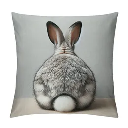 Beyaz arka plan üzerinde izole edilmiş gri tavşan kapağı atın Tavşan kuyruğu arka - dekoratif yatak odası/oturma odası/kanepe/çiftlik evi için yumuşak yastık çantası - yastık kapakları