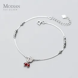 Modian Garnet Coin Light Beads Anklet for Women Fashion Sterling Silver 925 Link Chain Justerbar Anklet Fina smycken Ny 240529