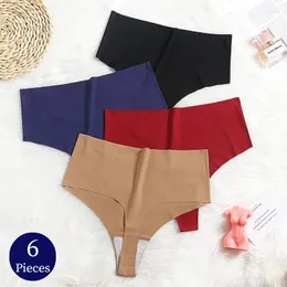 Kobiety majtki Bzel 6pcs/Zestaw wysokiej talii płynne stringi miękkie jedwabne satynowe bieliznę seksowną bieliznę sportową komfort g-strings