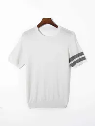 メンズドレスシャツ夏の新しいファーストライン既製メンズ100％ピュアウールセーター丸いネックルーズショートスリーブファッションカジュアルTシャツ。 Q240528