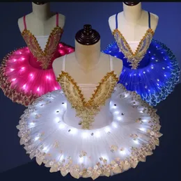 Sahne Giyim Profesyonel Led Light Lake Lake Ballet Tutu Kostüm Kızlar Balerin Elbise Çocuk Dans Giyeri Parti Kostümleri 183n