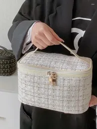 Косметические сумки 2024 Корейский стиль клетчатого рукавов с малым парфюме