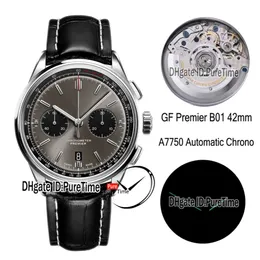 GF Premier B01 ETA A7750 Otomatik Kronograf Erkek İzle 42mm Çelik Gri Siyah Dial AB0118221B1P1 Siyah Deri En İyi Baskı Yeni Puret 288U