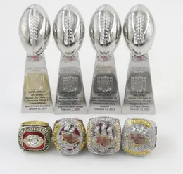 4pcs Super Bowl Chief Sport Team Champions Championship Ring Trophy Set With Wooden Box Souvenir Men Fan Gift 2023 2024