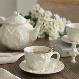 Cups Saucers Home Cafe Creative Cup White Exquisite Tea Vintage European Style Porcelain Afternoon Gobelets Hushållsprodukter 6001