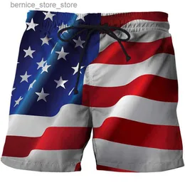 Мужские шорты мужские шорты для купальников Американский флаг 3D -серфинг короткие детские пляжные шорты Мужчина Трюк США флаг флаг -купальники Спортивные брюки Бруки мальчик Q240529