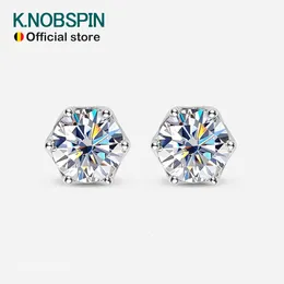 Knobspin 1ct d 컬러 귀걸이 S925 스털링 슬리버 여성을위한 18K 화이트 골드 귀걸이 웨딩 미세한 보석 240529