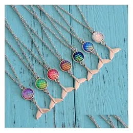 Colares pendentes de peixe escala de sereia Cabochon colar Sier Tail pingents Chain For Women Girls Fashion Jewelry Gift Drop Delt Dhrat