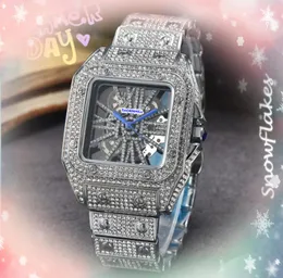 Luxury Lovers Big kwarc zegaś męski niebo pełne diamenty Prezydent Prezydent Zegar Moda Złota Bransoletka Square Sstainless Steel All the Crime Scanning Tick Watch