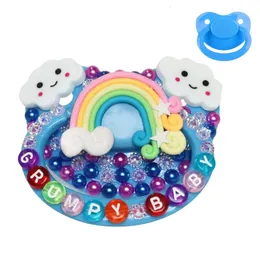 100% Handmake Cute Blue Cloud Rainbow Sleepy Bear Mönster Vuxen Baby Pacifier Silikon Vuxenstorlek Papp Abdl Daddy Girl 240528