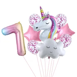 1SET Unicorn Themed Party Balloons Cloud Foil Balloons Girls 1 -летний юног декорации по случаю дня рождения детский душ.