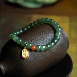 Natural Hetian Jade Bead Armband Frauen Buddha Perlen mit rotes Achat chinesischer Stil Anhänger handgefertigt einfacher Mode Luxusschmuck 240529