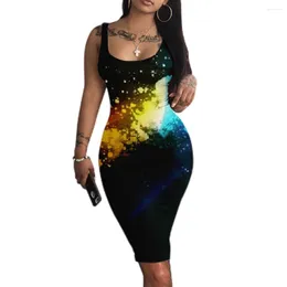 Casual Dresses Comfortable Busty Women's Vestido Creative Patterns Graffiti Sundress Sleeveless Slim Vest Dress Sexy Skinny Slip Robe