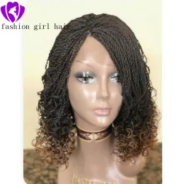 Wigs High quality ombre brown color short kinky twist wig natural twist braids lace front wig with curly tips for black women