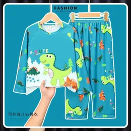 Pajamas New Childrens Pajamas Girl Spring and Autumn Season Longed 3 3 Being Cartoon Baby 5 Home Furnishing Set Y240530