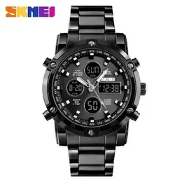 Wristwatches Skmei Countdown Steel Band Watch Reloio Masculino Digital Quartz Mens Triple Quartz Watch Mens 1389 Q240529