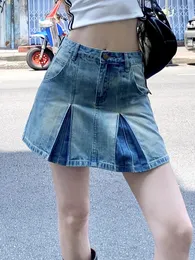 Spódnice guzyuuviz amerykański styl vintage jeansowy spódnica kobiety Y2K Summer Casual High talia HARAJUK A-Line Mini dżinsy