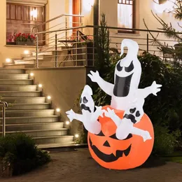 Decoração de festa Halloween inflável de 180 cm de abóbora fantasma branca com luzes piscantes de ornamentos diy decoração de jardim em casa ao ar livre