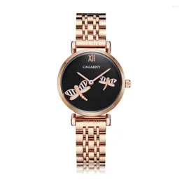 ساعة معصم Cagarny Shinning Diamonds Women Women Women Quartz Watches Rose Gold Steel Bracelet Lydies 251Q