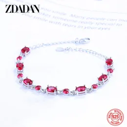 Zdadan 925 Sterling Silver Fashion Bracelet Bracelet Ruby for Women Wedding Jewelry Party Gift 240530