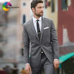 Ternos masculinos Elegent Designs 2024 Grey Business Men for Wedding Set Slim Fit Man Blazers Jaqueta 2 peça noivo Tuxedo
