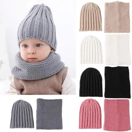 Scarves Wraps Scarves Cute and adorable boy/girl yarn knitted winter warm bean hat soft baby hat scarf autumn warm neck collar childrens bean set WX5.29