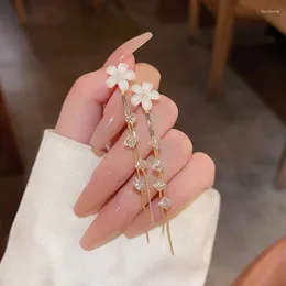 Orecchini penzolanti Trend coreano Sweet Opal Flower Long Nappel Linea Crytal Chain Drop per donne Regali di gioielli quotidiani