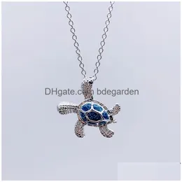 Pendant Necklaces New Fashion Trutle With Sier Link Chain Animal Design Girls Opal Charm Necklace Birthday Party Jewelry For Drop Deli Dhu7Q