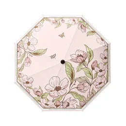 우산 트리플 폴드 레트로 클래식 꽃 우산 고대 스타일 수제 우산 hanfu 우산 UV 보호 햇살 작은 검은 우산