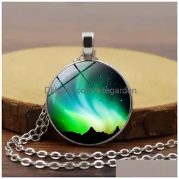 Hänge halsband Ny modegrön aurora borealis halsband glas cabochon för kvinnor gåva flickor bästa festival smycken droppleverans p dhhiz