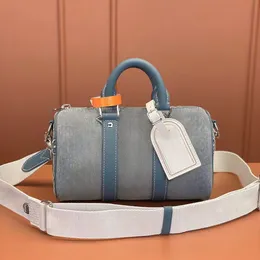 12A Yükseltme Ayna Kalitesi Denim Tasarımcı Çanta Küçük Duffle Bag 25cm Kadın Denim Çanta Moda Mavi Çanta Okul Çantası Lüks Çanta Çantası Çanta Strap