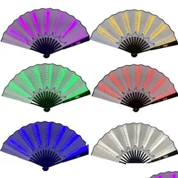 Party Decoration 13Inch Luminous Folding Rave Fan Led Play Colorf Hand Held Abanico Fans For Dance Neon Dj Night Club Drop Delivery Ho Dhprq